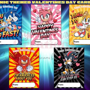 2025 Sonic Hedgehog Valentinstag Karten | Valentinstagskarten für Kinder | Druckbare Valentinstag Karten | Sofortdownload | Valentinstag