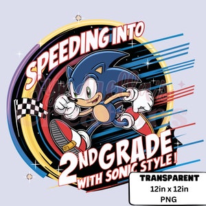 Sonic 2e leerjaar PNG voor jongens, terug naar school-outfit png, cartoon kinder-T-shirt, cadeau voor tweede klasser, unieke Sonic kinderen, png