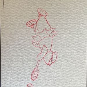 Tennisbärchen in rotem Linoldruck