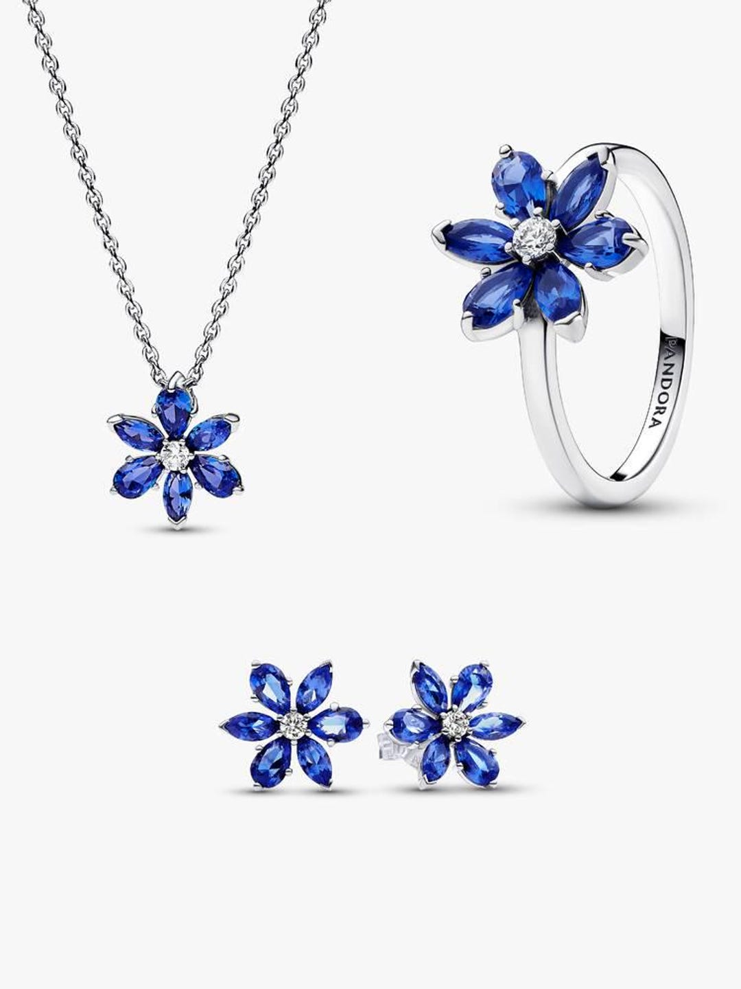 Pandora Sparkling Blue Herbarium Ring, Necklace and Stud Earring Set ...
