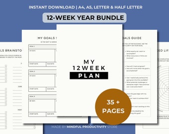 12 Week Year Planner Printable, Digital Quarterly Planner, Instant Download PDF, A5/A4/Letter/Half Letter