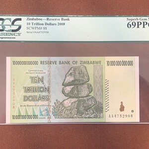 2008AA - Zimbabue - 10 billones de dólares - Bono - SCWPM n.° 88 - Moneda PCGS - Excelente gema nueva 69 PPQ