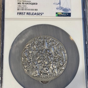 2023- Cameroon- 5 oz- The Decameron- First Release- NGC- MS70 Antiqued- #182/333 (333 minted) NGC population of only 5!