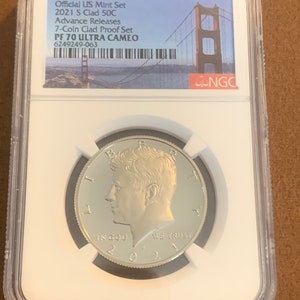 2021 S- Kennedy Half Dollar- NGC- PF70UCAM- Advance Release- 7 coin Clad Proof Set