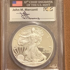 2015 W- American Silver Eagle-PCGS- PR70DCAM- First Day of Issue- Washington DC- Mercanti Hand Signed