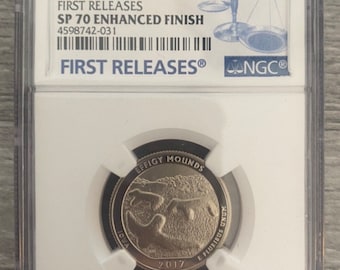 2017 S- Washington Quarter- Effigy Mounds- NGC-SP70- First Releases- Enhanced Finish- 225th Anniversary