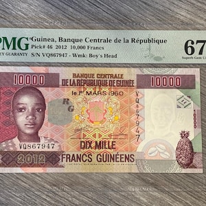 2012- Guinea- Banque Central de la République- 10,000 Francs-Pick #46- Wmk: Boys head- PMG- 67 EPQ Superb Gem Unc (19/18)