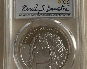 2021 P- Silver Christa McAuliffe Comm- PCGS- PR70 DCAM- First Day of Issue- Damstra Signature- population 301