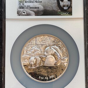 2015- China- Official Mint Medal- 5 oz- Panda- Fun Show- PF70- First Reverse Proof- 60th Anniversary Fun Show