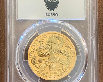2024- P125- Australia- Year Of The Dragon- PCGS- Ultra Breaks- MS70- 1/2 os Ag Gilt- Pop 158