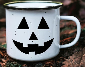 Kubek emaliowany na Halloween | Twarz Jacka O'Lantern, Jesienne naczynia do picia