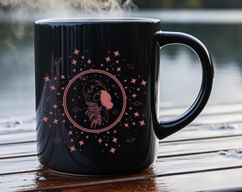 Schwarze Keramiktasse | Liebevoll den Mond betrachten