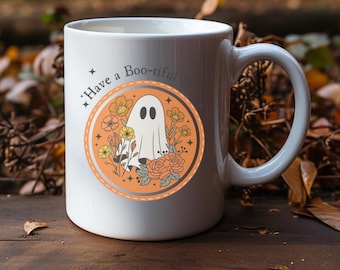 Ghost Coffee Mug | Halloween Floral Ceramic Cup