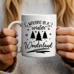 Walking in a Winter Wonderland white ceramic mug | Winter coffee cup | Christmas teacup | Cabin decor | Winter seasonal fun gift | Sledding