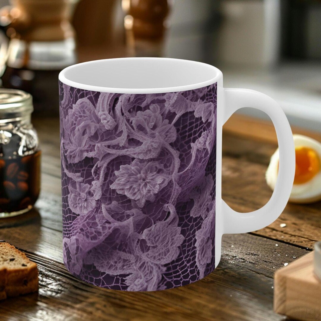 3D Look Purple Lace Design White Ceramic Mug, 11 Oz Size - Etsy