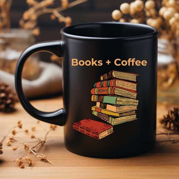 Books + Coffee Black Ceramic Mug | Available in 11oz and 15oz - Etsy