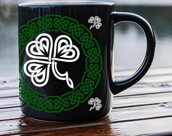 Celtic Knot Shamrock Black Ceramic Mug | 11 Oz. Size - Etsy
