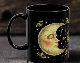 Moon and Moth Black Ceramic Mug | 11 oz. size