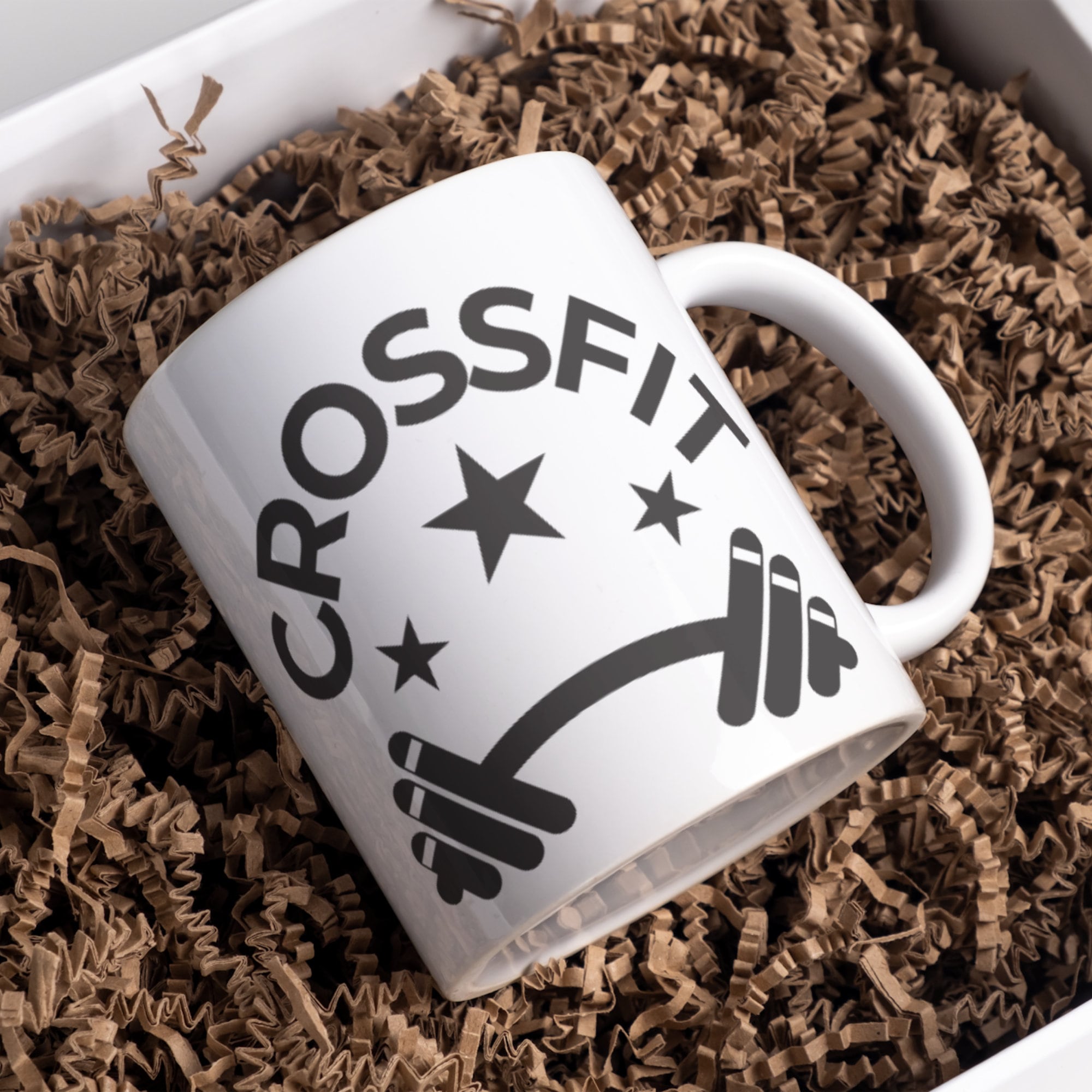 Crossfit Barbell Graphic White Ceramic Coffee Cup 11oz Weightlifters