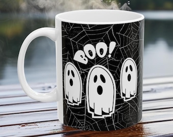Boo! Ghost Halloween Coffee Mug, White Ceramic, Fall Decor