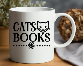Gatos // Libros Taza de cerámica blanca de 11 oz