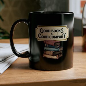 Good Books Black Ceramic Mug | Book Lover Gift