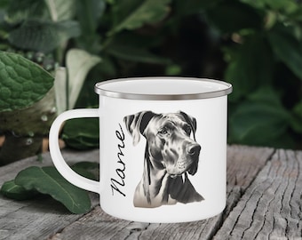 Personalized Dane Enamel Mug, Dog Portrait Camping Cup