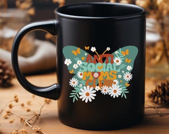Anti-sociale Mom's Club vlinder zwarte keramische mok | 11 oz. maat: