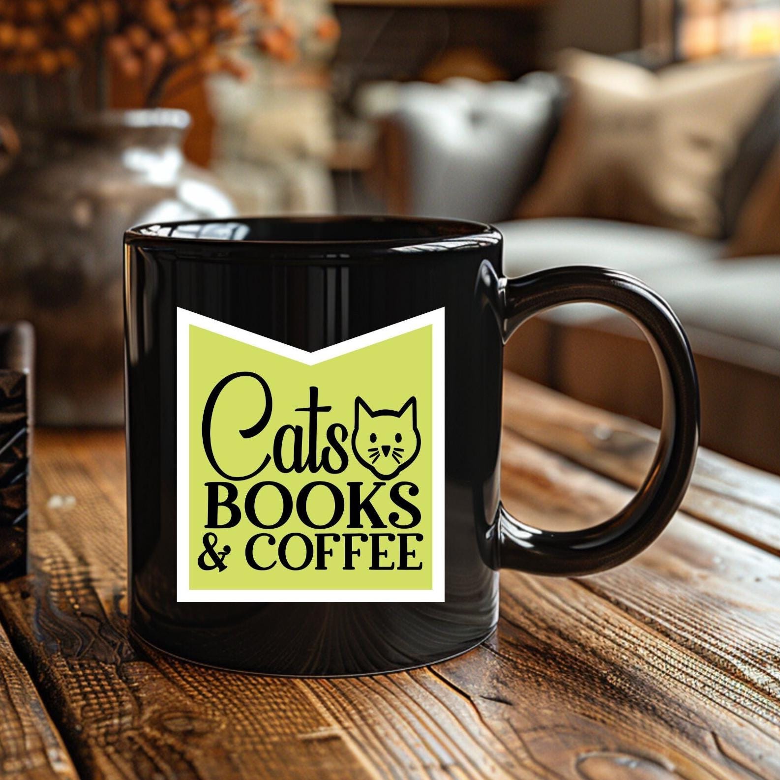 キャッツ ブックス＆コーヒー ブラックセラミックマグ（11オンスサイズ