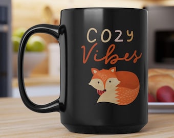 Cozy Vibes Fox Black Ceramic Mug