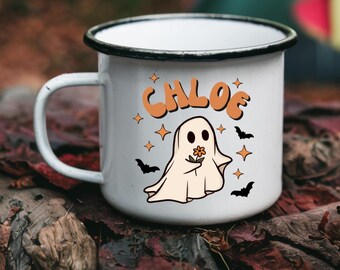 Personalisierte Emaille Ghost Camp Tasse | Halloween-Becher, 12 oz