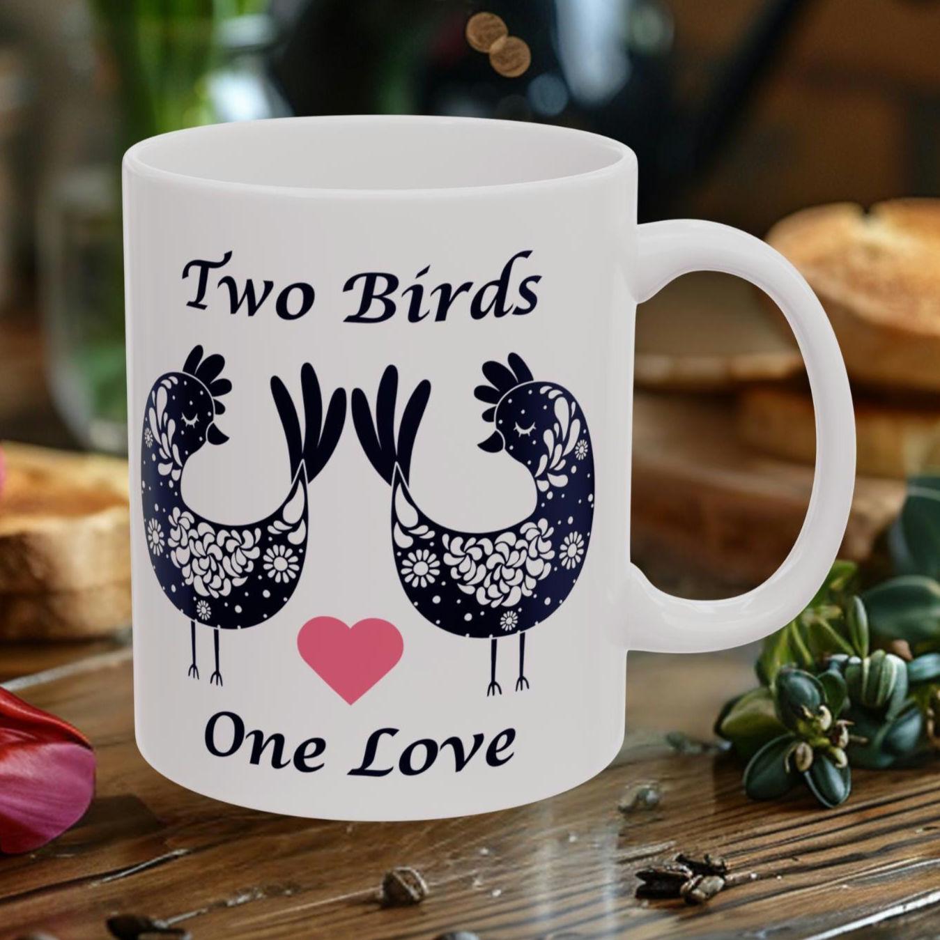 Two birds one love coffee mug for couples | Romantic valentine's day gift bird cup | Best romantic Thoughtful anniversary love birds theme