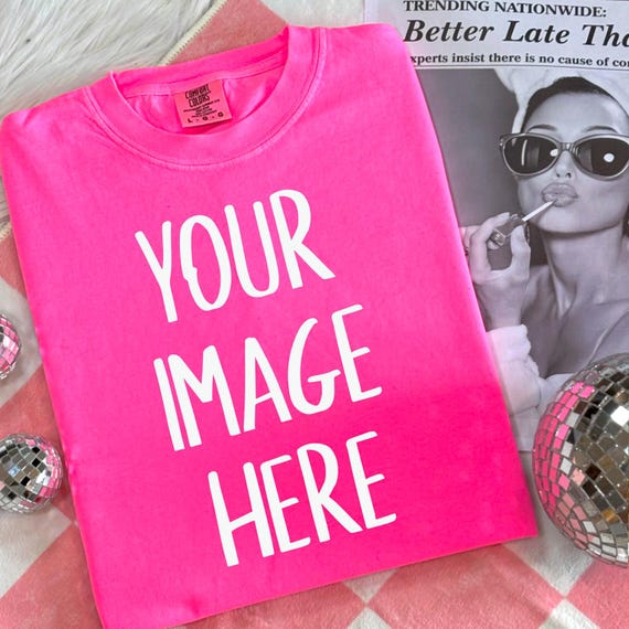 Comfort Colors Shirt Mockup: Neon Pink Preppy Style