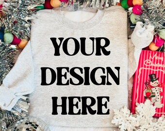 Shirt Mockup - Gildan Sweatshirt Mockup - Vintage Kerst Mockup - Kerst Mockup - Preppy Mockup - Ash Sweatshirt Mockup