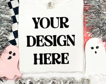 Comfort Colors White  Shirt Mockup: Halloween Design (PNG)