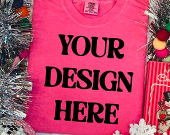 Comfort Colors Crunchberry Shirt Mockup: Christmas Design (PNG)