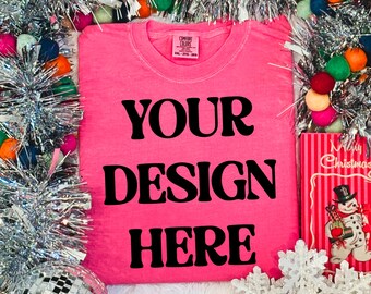 Comfort Colors Crunchberry Shirt Mockup: Christmas Design (PNG)
