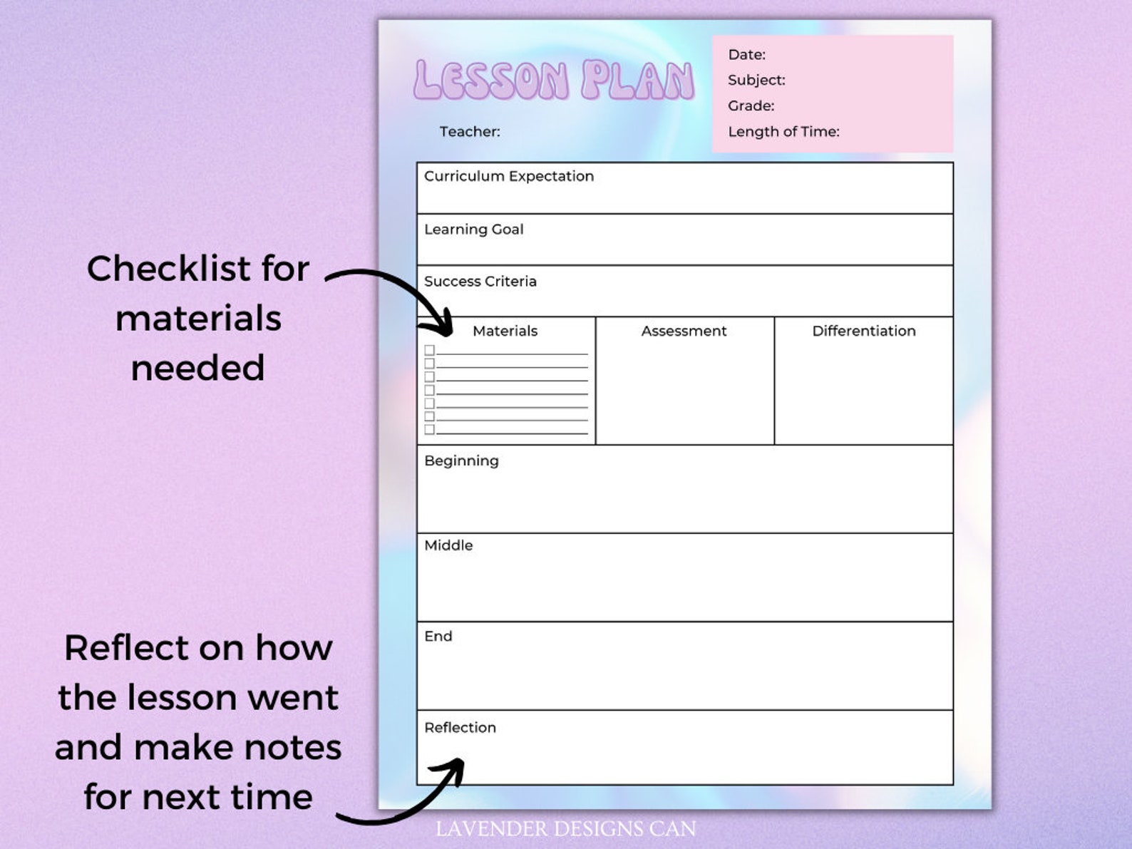 Teacher Lesson Plan Template, Printable and Digital Daily Lesson