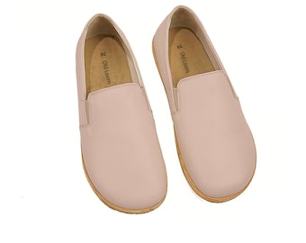 Men's Handmade Leather Barefoot Slip-Ons - Powder Turkish Wide Toe Box Loafers - Organic Grounding Shoes - Zero Drop Sole Slip-Ons