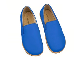 Men's Handmade Leather Barefoot Slip-Ons - Beige Turkish Yemeni Wide Toe Box Loafers - Organic Grounding Shoes - Zero Drop Sole Slip-Ons