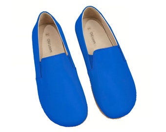 Men's Sax Blue Barefoot Loafers – Handmade Turkish Yemeni Shoes
