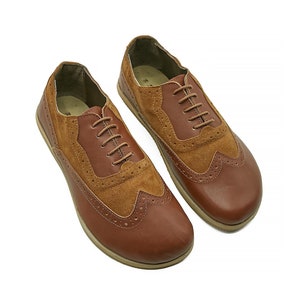 Women&#39;s Barefoot Oxford Shoes: Wide Toe, Zero Drop, Brown Leather