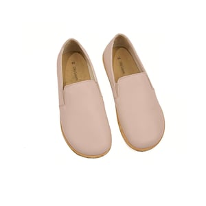 Women's Handmade Powder Barefoot Zero Drop Sole Slip-Ons - Organic Leather Earthing Shoes - Turkish Wide Toe Box Slip-Ons