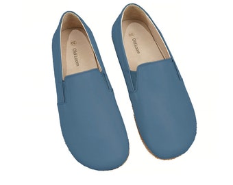 Men's Blue Barefoot Loafers – Handmade Turkish Yemeni Shoes