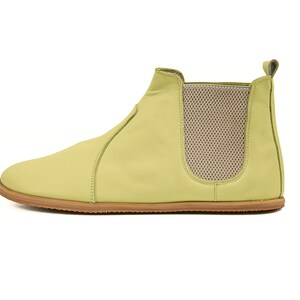 Men's Yellow Barefoot Handmade Chelsea Boots - Zero Drop Sole Ankle Boots - Wide Toe Box Booties - Genuine Leather Comfy Chelsea Boots
