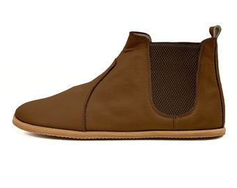 Botines Chelsea de cuero marrón hechos a mano – Zapatos de mujer con punta ancha y caída cero