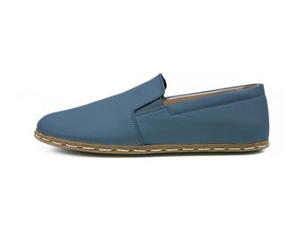 Men's Blue Barefoot Loafers – Handmade Turkish Yemeni Slip-Ons