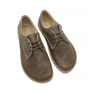 Women&#39;s Brown Leather Barefoot Oxford Shoes - Wide Toe, Zero Drop