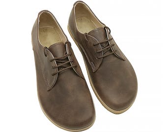 Women's Brown Leather Barefoot Oxford Shoes - Wide Toe, Zero Drop