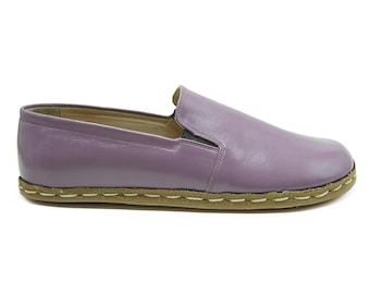 Męskie mokasyny z podeszwą Zero Drop w kolorze szarym - tureckie ręcznie robione buty jemeńskie - wsuwane buty z szerokim noskiem - codzienne buty boho